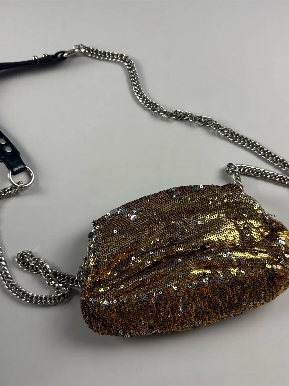 Oryany Bronze Sequin Mini Crossbody Bag Chain Strap Party Disco Clutch Y2K